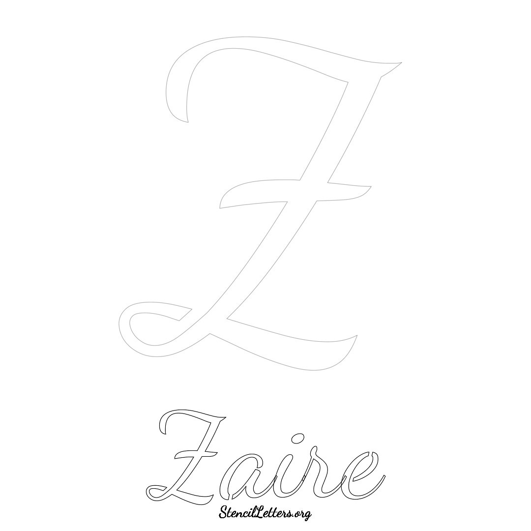 Zaire printable name initial stencil in Cursive Script Lettering