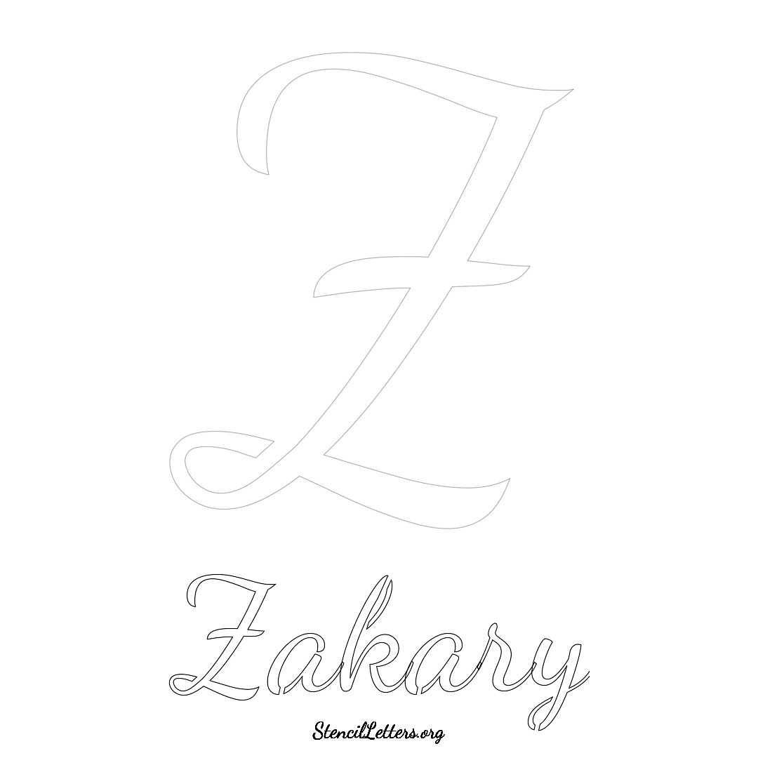 Zakary printable name initial stencil in Cursive Script Lettering