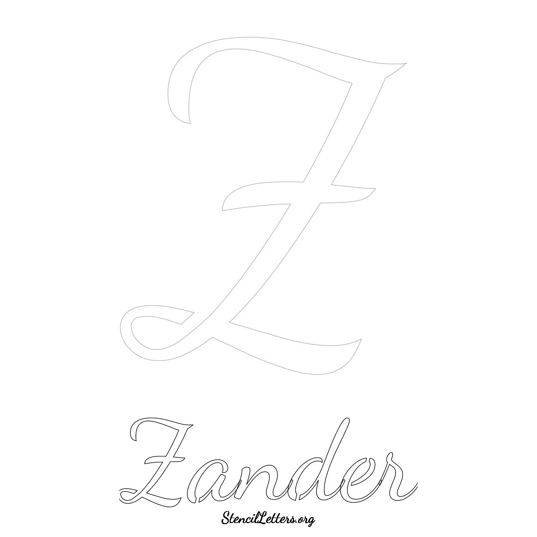 Zander printable name initial stencil in Cursive Script Lettering