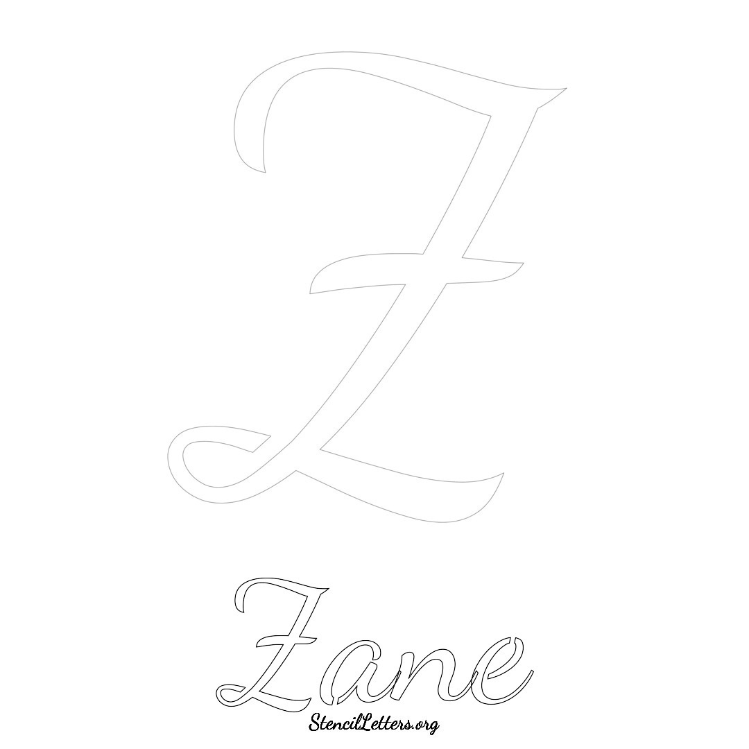 Zane printable name initial stencil in Cursive Script Lettering