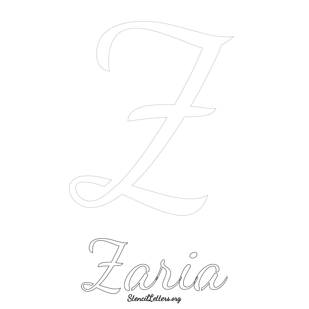 Zaria printable name initial stencil in Cursive Script Lettering