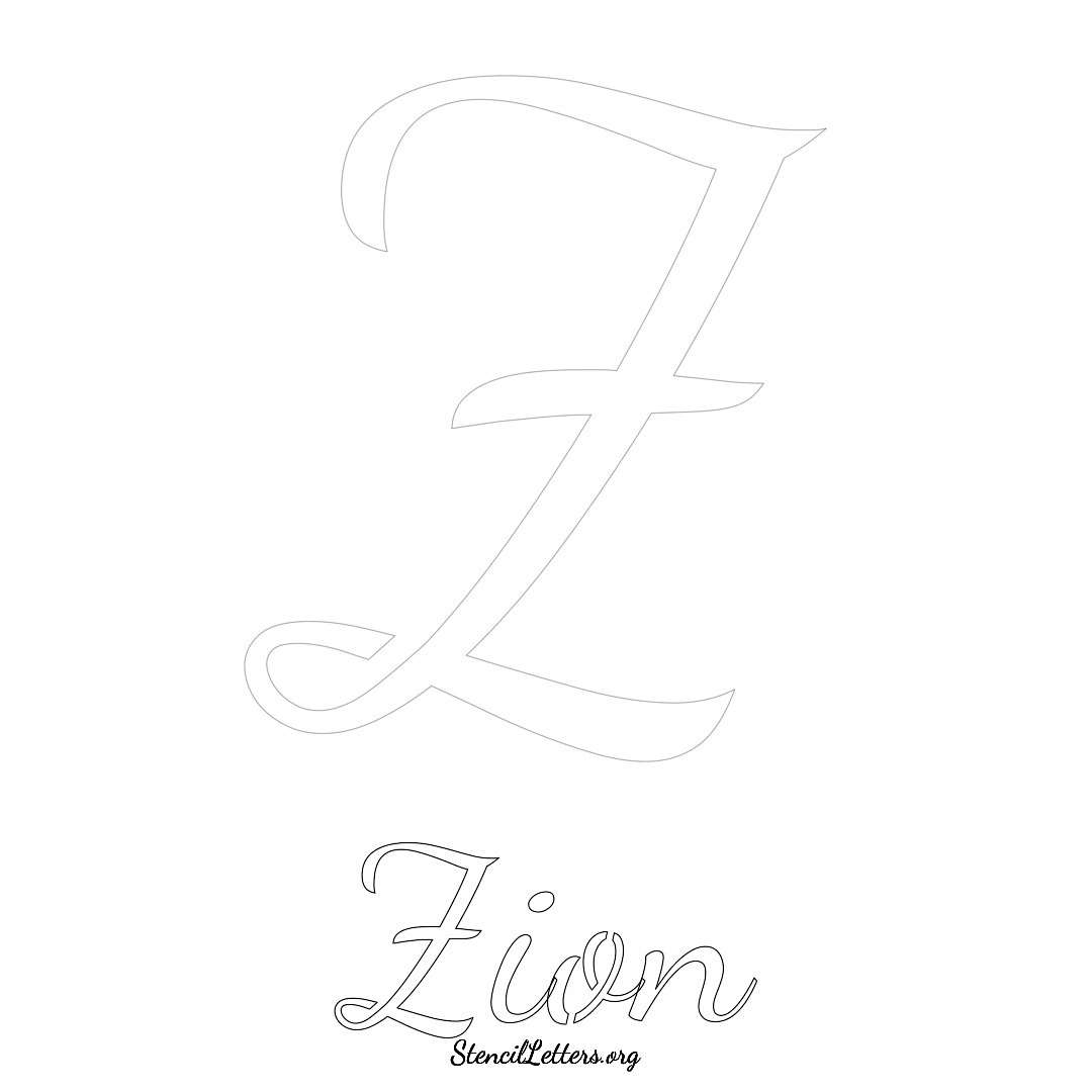 Zion printable name initial stencil in Cursive Script Lettering