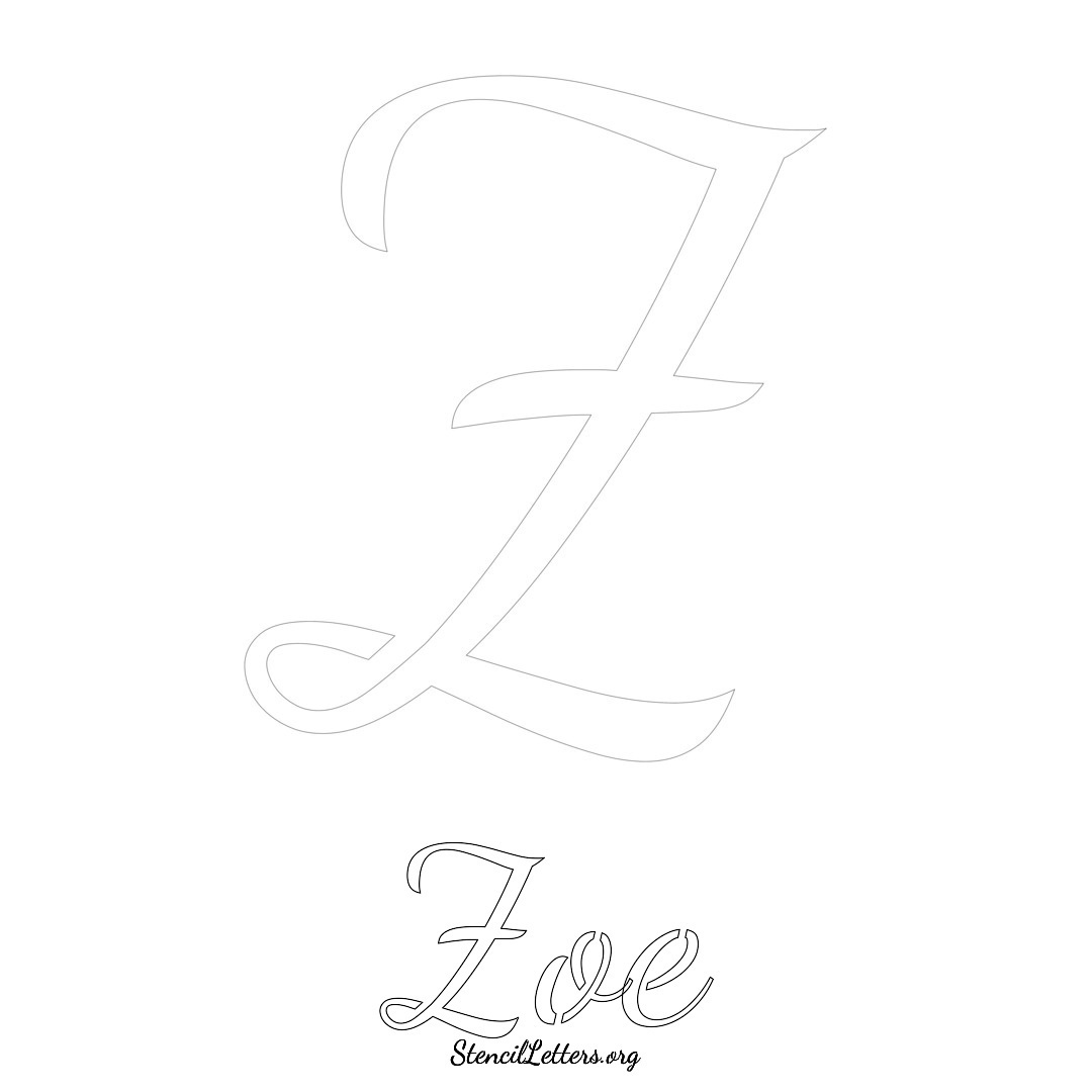 Zoe printable name initial stencil in Cursive Script Lettering