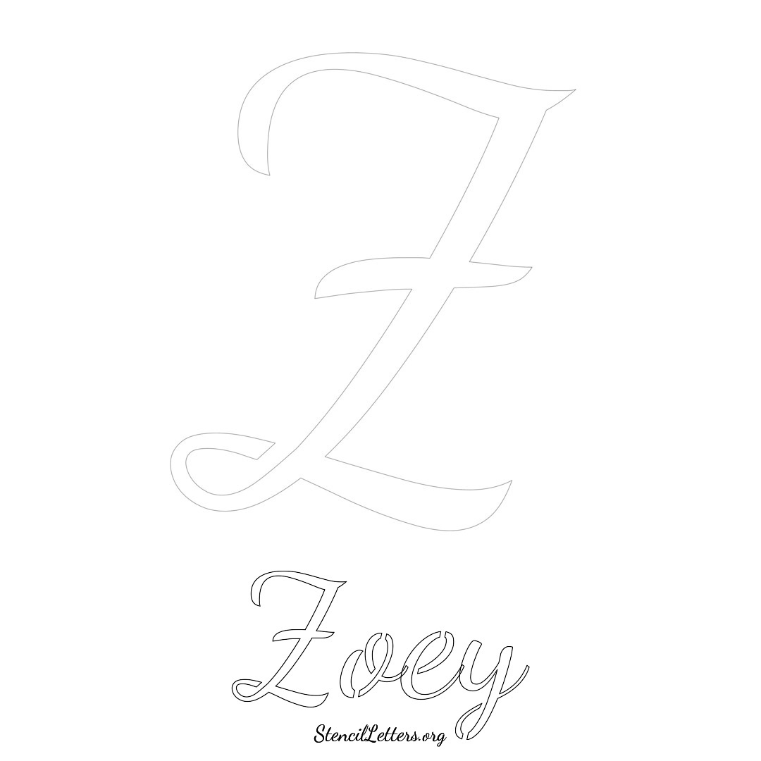 Zoey printable name initial stencil in Cursive Script Lettering