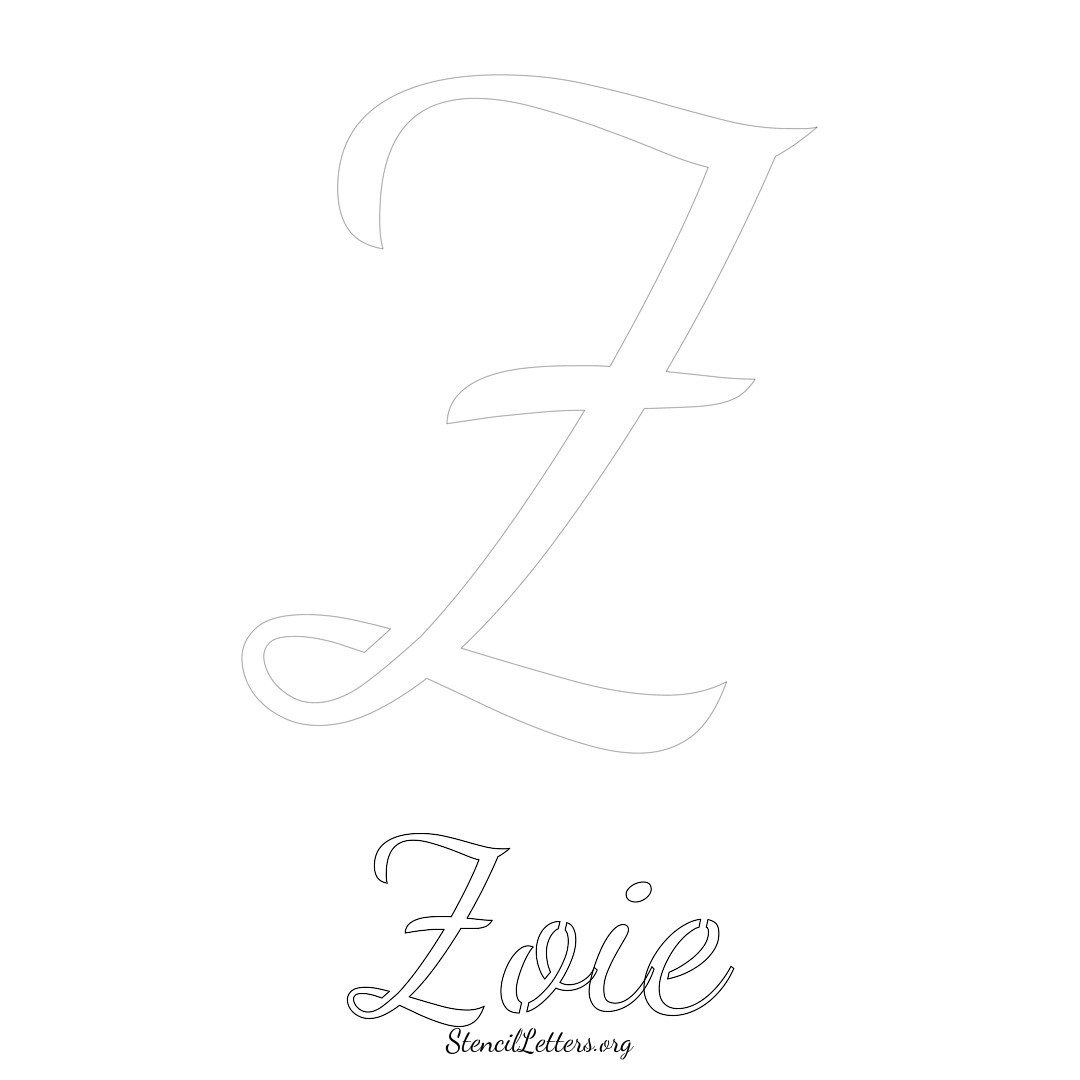 Zoie printable name initial stencil in Cursive Script Lettering