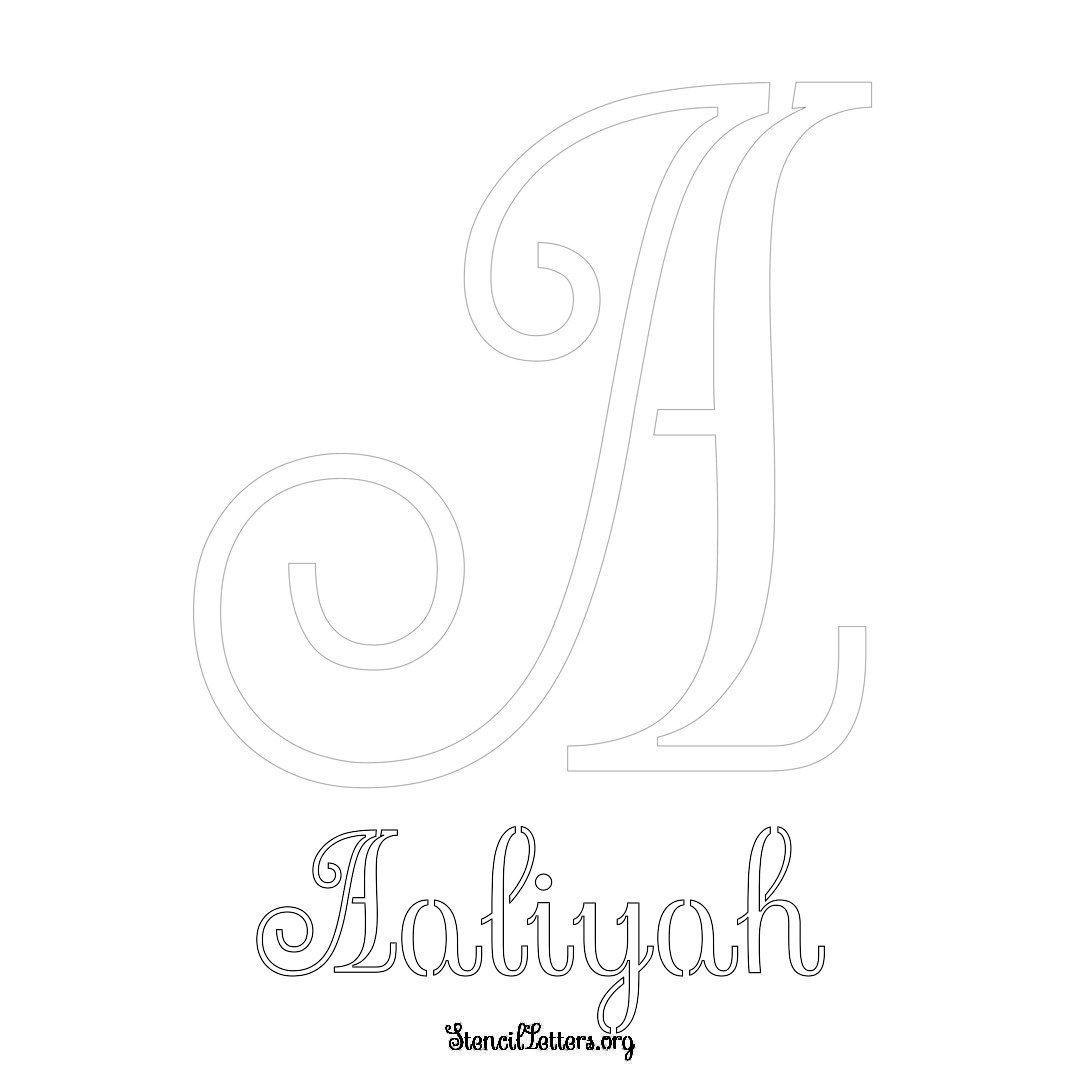Aaliyah printable name initial stencil in Ornamental Cursive Lettering