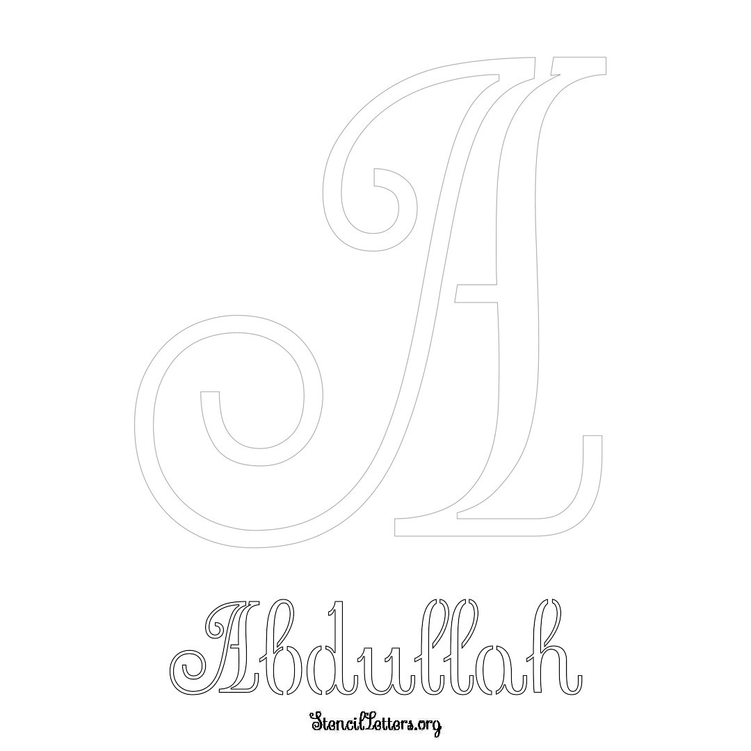 Abdullah printable name initial stencil in Ornamental Cursive Lettering