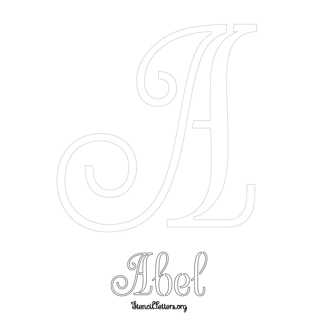 Abel printable name initial stencil in Ornamental Cursive Lettering