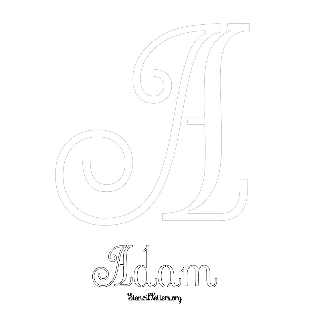 Adam printable name initial stencil in Ornamental Cursive Lettering