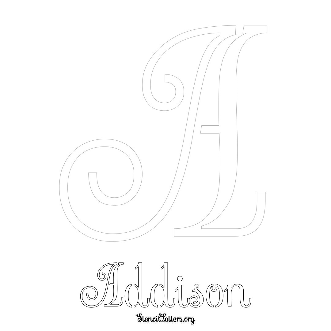 Addison printable name initial stencil in Ornamental Cursive Lettering