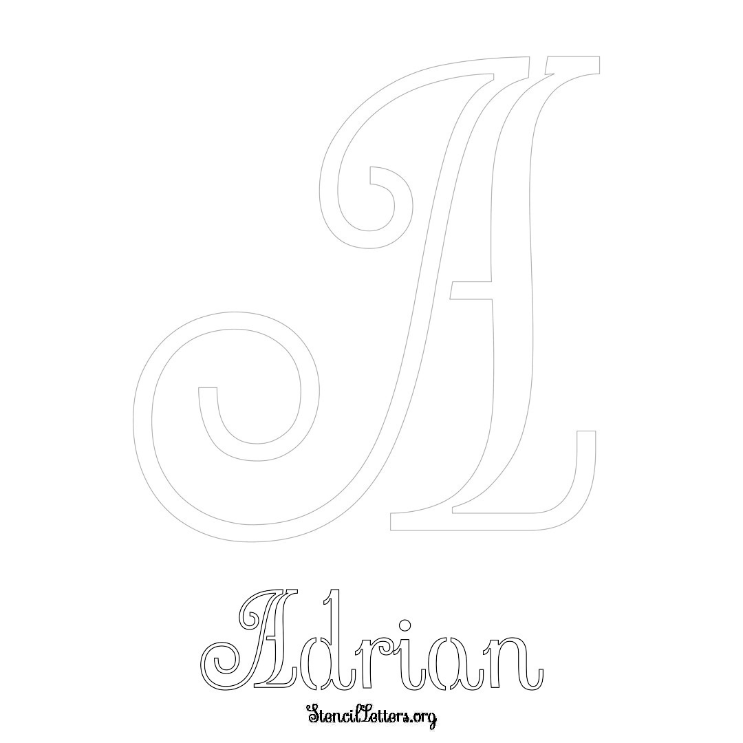 Adrian printable name initial stencil in Ornamental Cursive Lettering