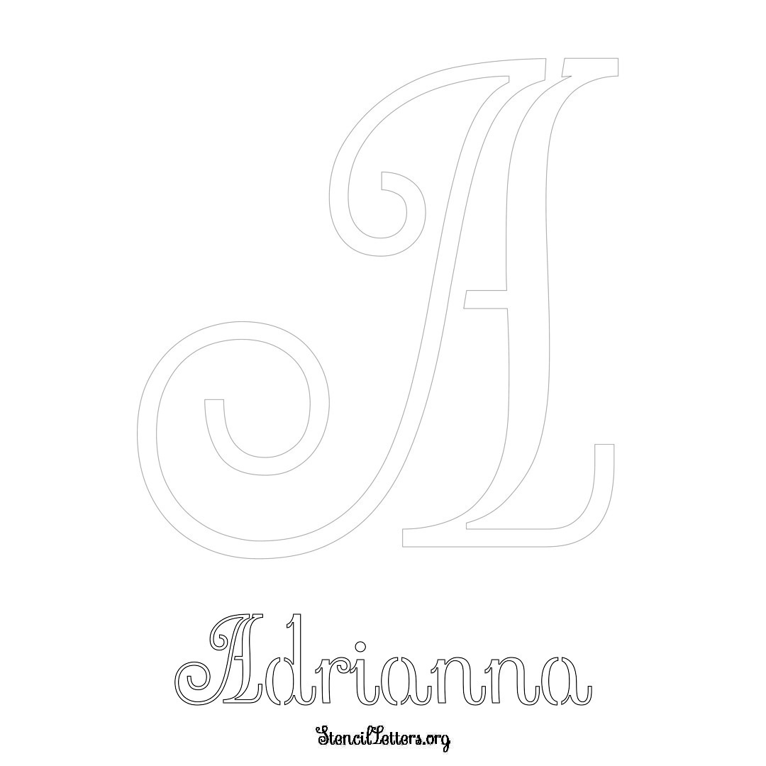 Adrianna printable name initial stencil in Ornamental Cursive Lettering