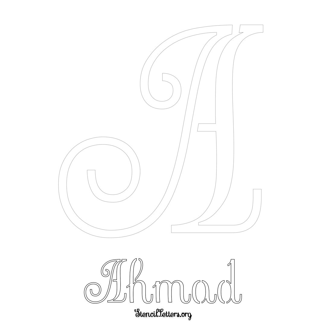 Ahmad printable name initial stencil in Ornamental Cursive Lettering