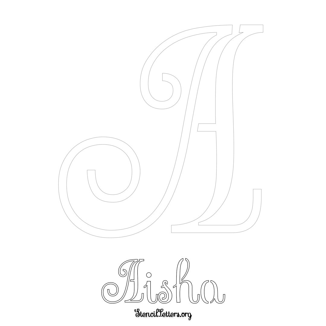 Aisha printable name initial stencil in Ornamental Cursive Lettering