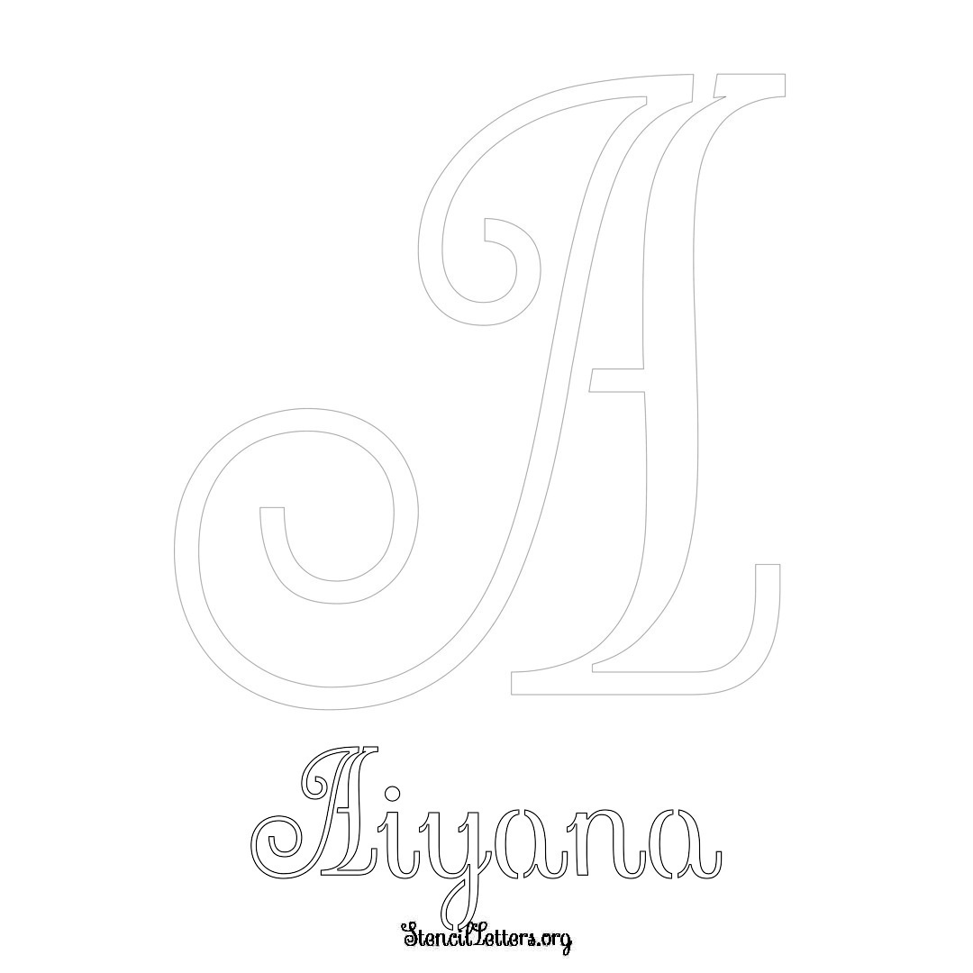 Aiyana printable name initial stencil in Ornamental Cursive Lettering