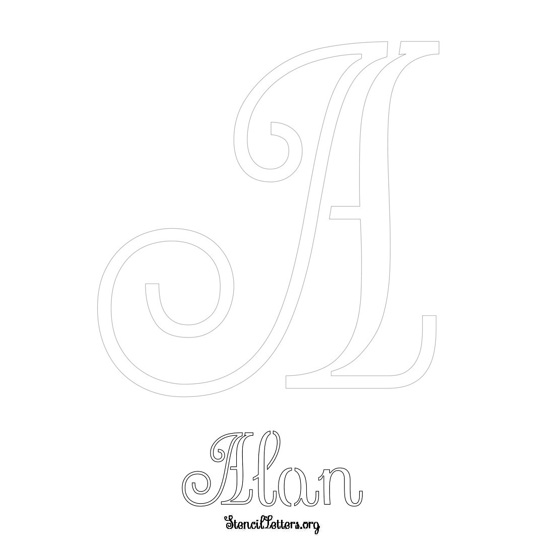 Alan printable name initial stencil in Ornamental Cursive Lettering