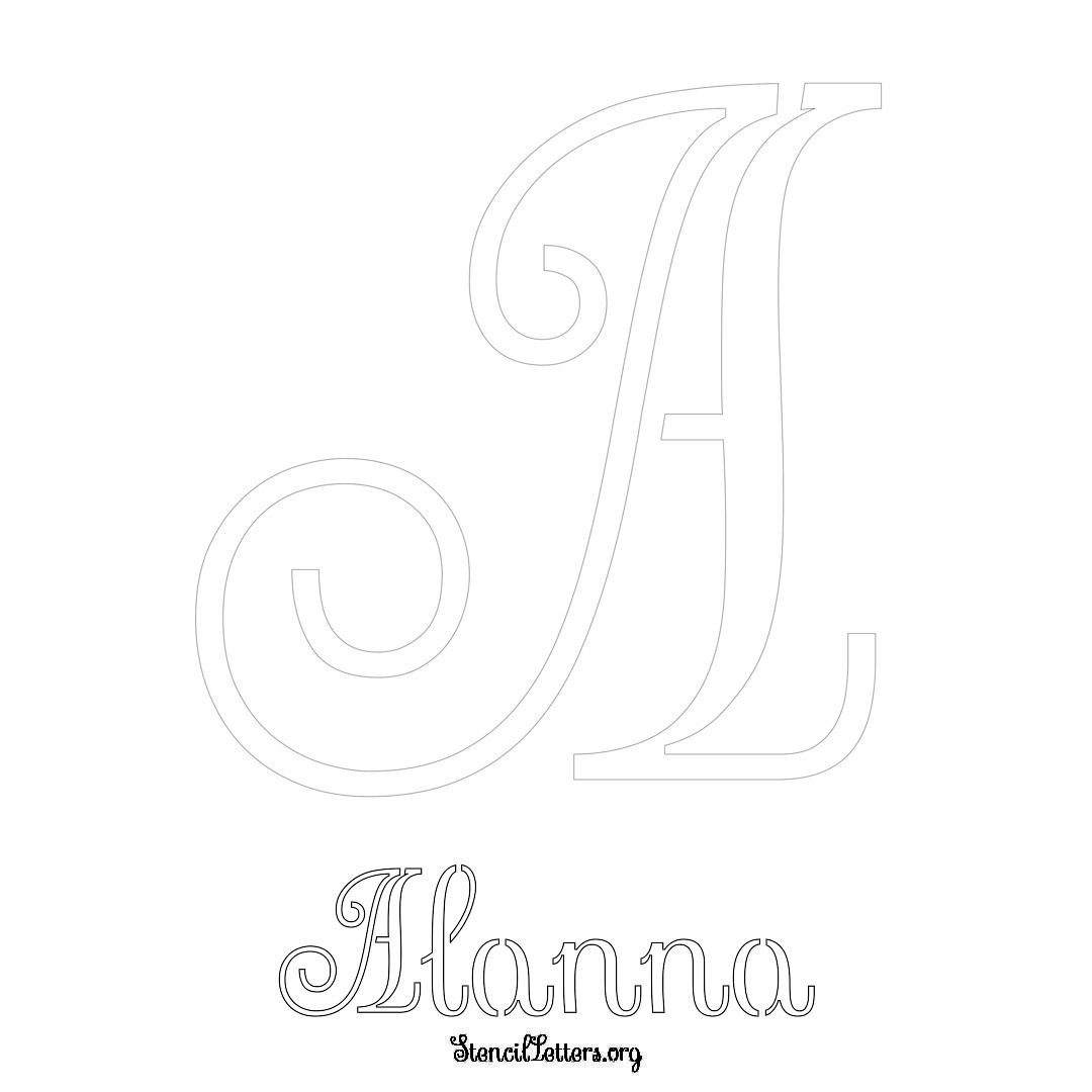 Alanna printable name initial stencil in Ornamental Cursive Lettering