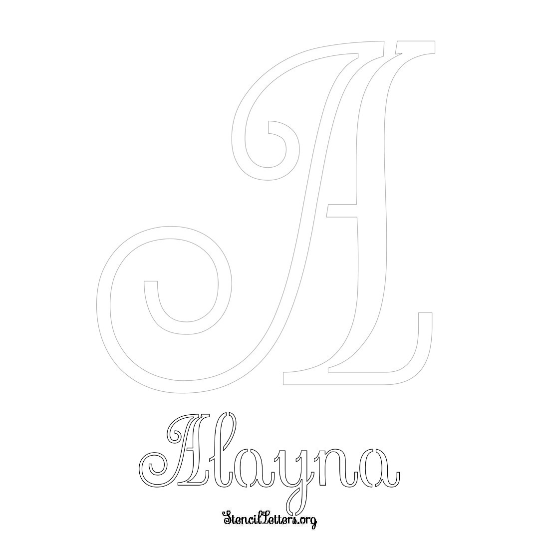 Alayna printable name initial stencil in Ornamental Cursive Lettering