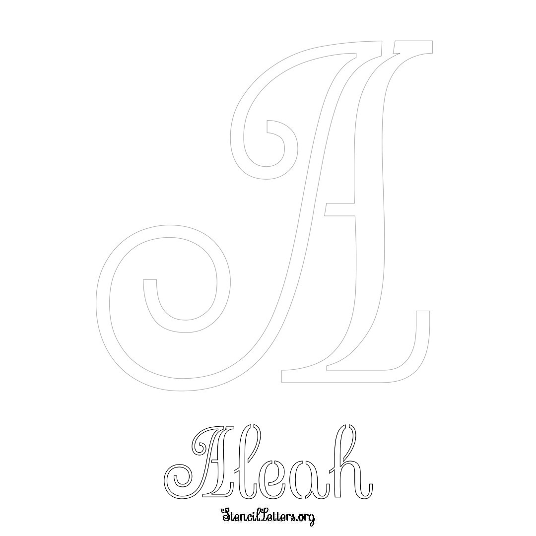 Aleah printable name initial stencil in Ornamental Cursive Lettering