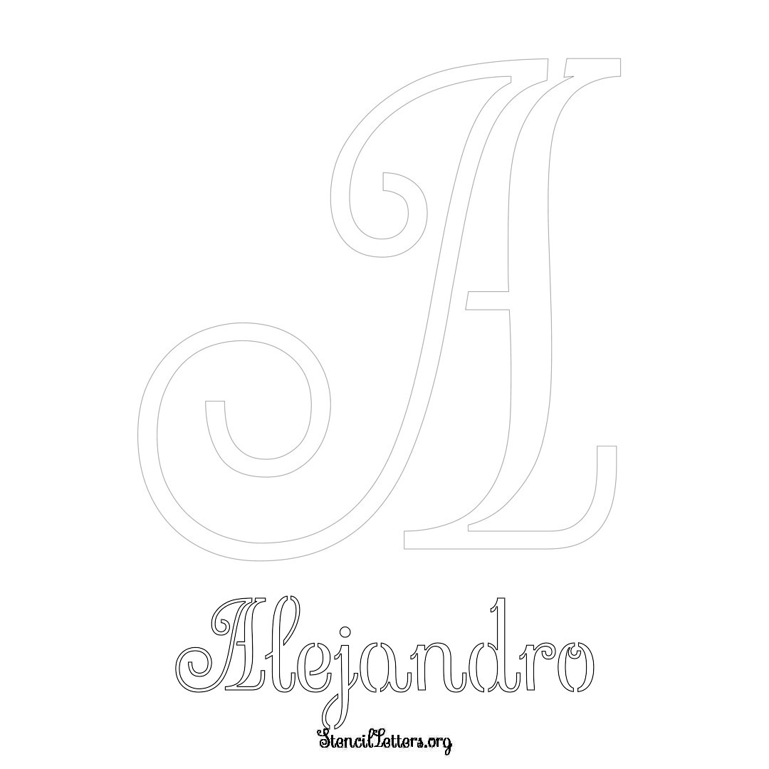 Alejandro printable name initial stencil in Ornamental Cursive Lettering