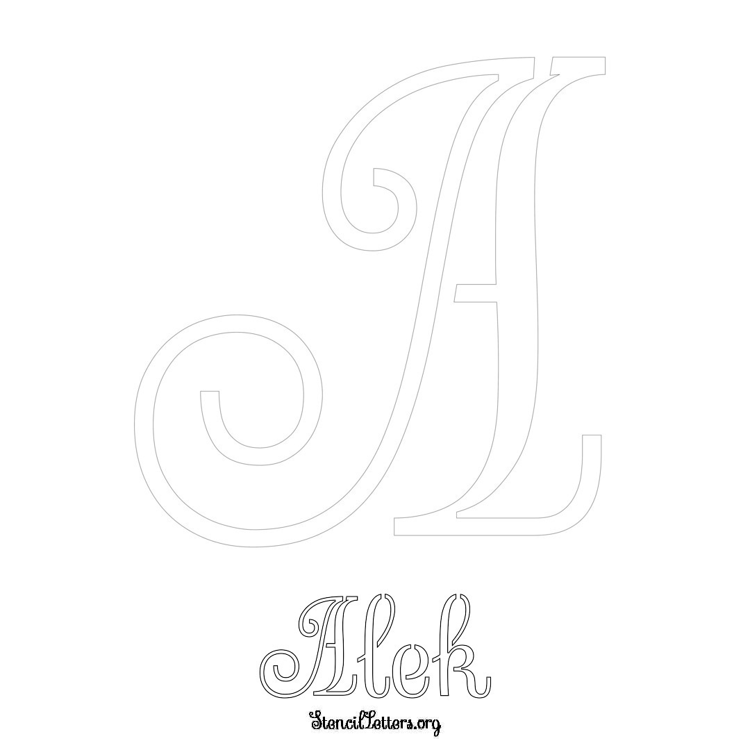 Alek printable name initial stencil in Ornamental Cursive Lettering