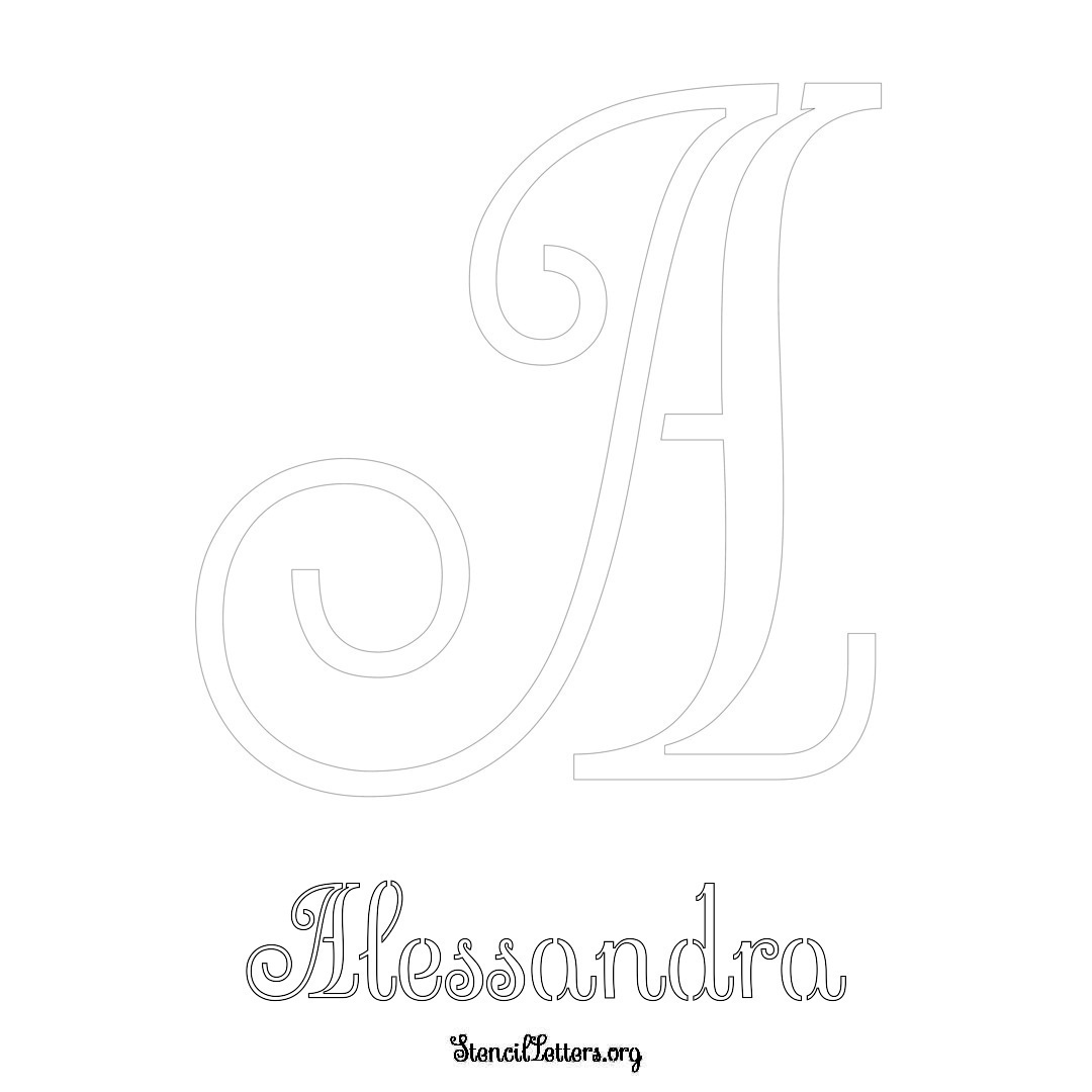 Alessandra printable name initial stencil in Ornamental Cursive Lettering