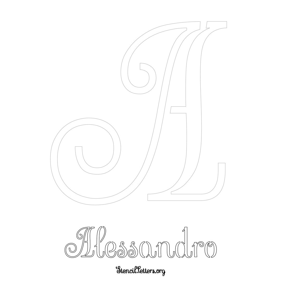 Alessandro printable name initial stencil in Ornamental Cursive Lettering