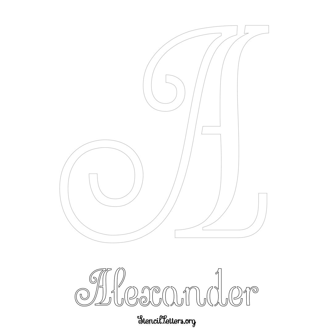 Alexander printable name initial stencil in Ornamental Cursive Lettering