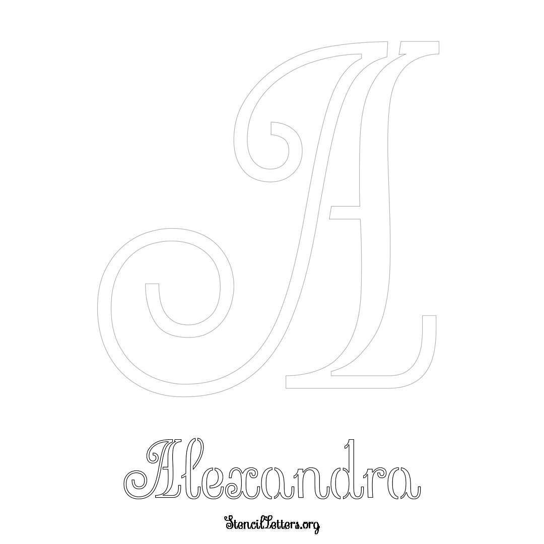 Alexandra printable name initial stencil in Ornamental Cursive Lettering