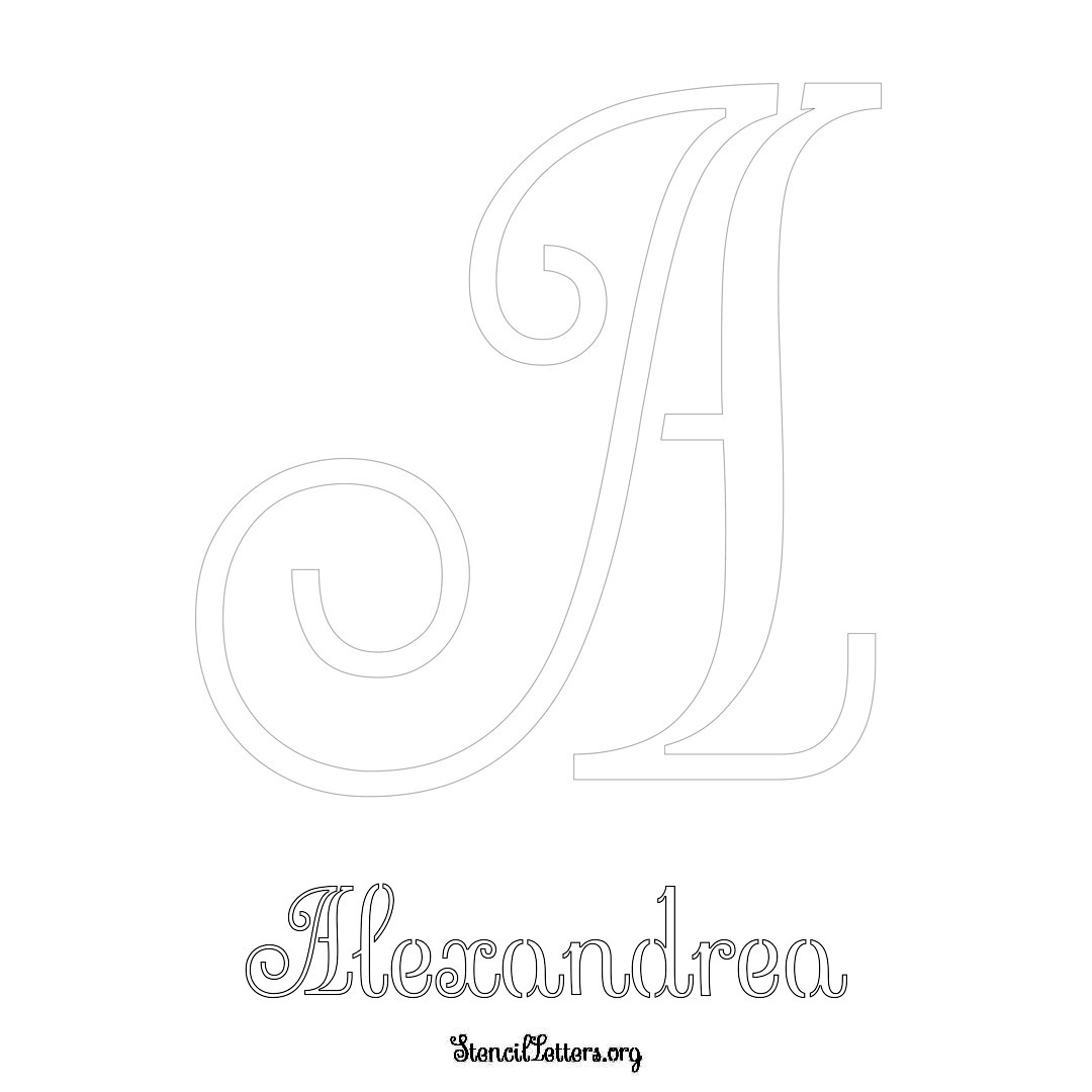 Alexandrea printable name initial stencil in Ornamental Cursive Lettering