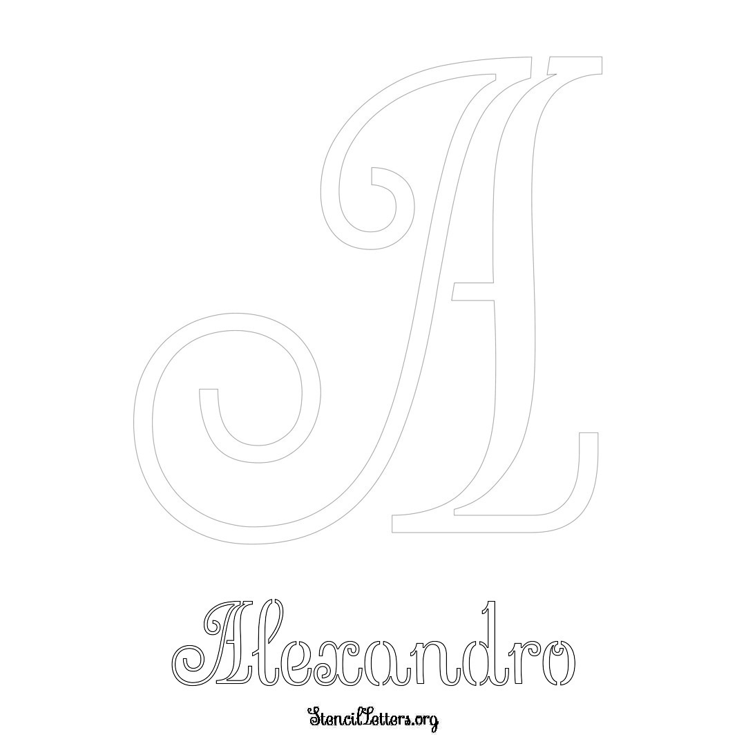 Alexandro printable name initial stencil in Ornamental Cursive Lettering