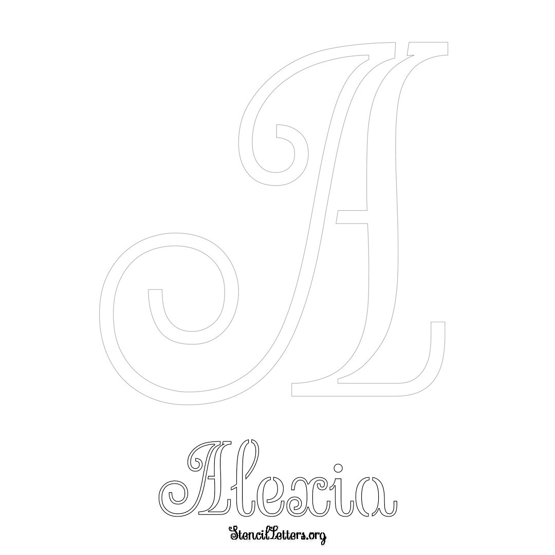 Alexia printable name initial stencil in Ornamental Cursive Lettering