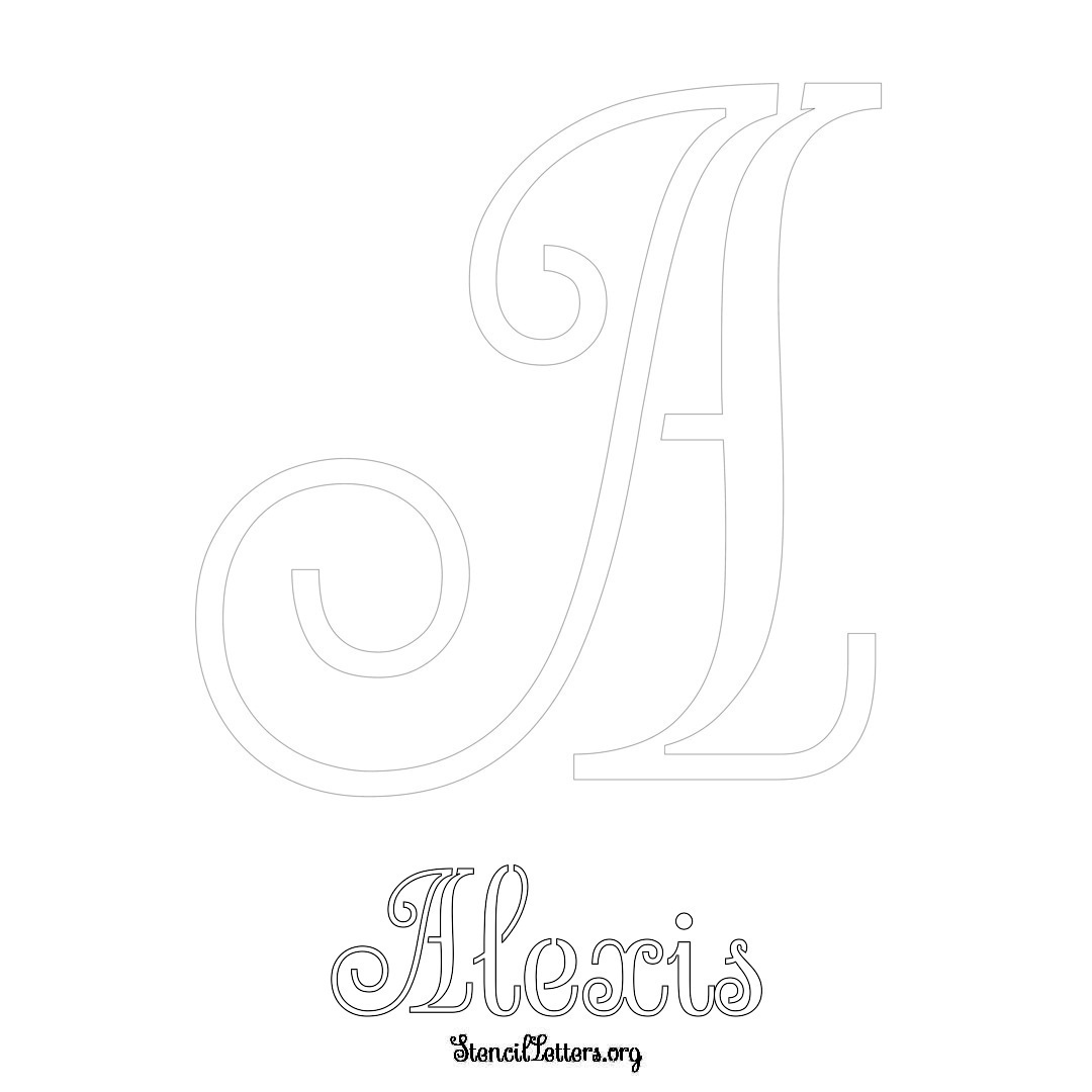 Alexis printable name initial stencil in Ornamental Cursive Lettering