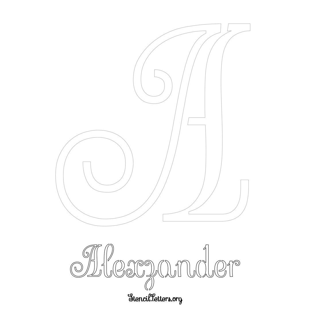 Alexzander printable name initial stencil in Ornamental Cursive Lettering