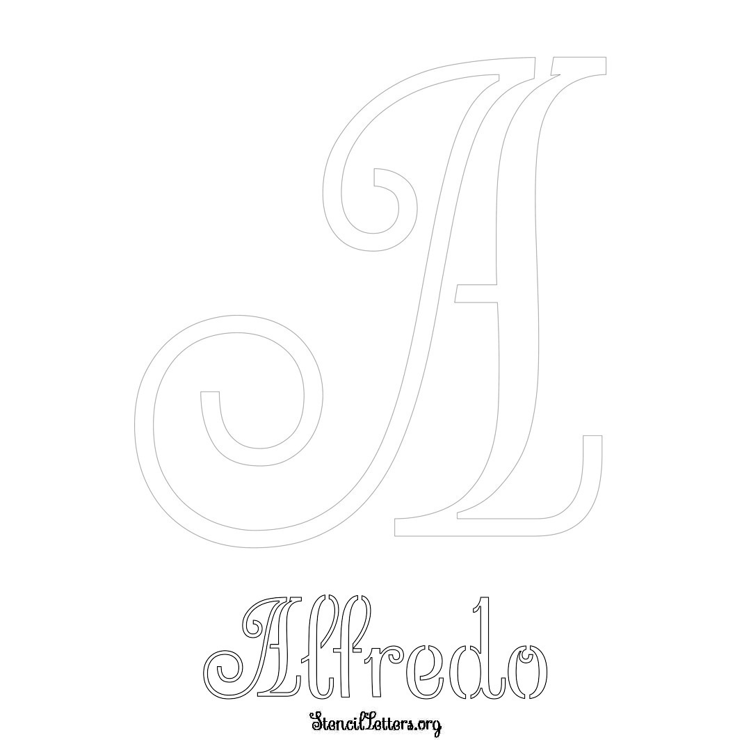 Alfredo printable name initial stencil in Ornamental Cursive Lettering