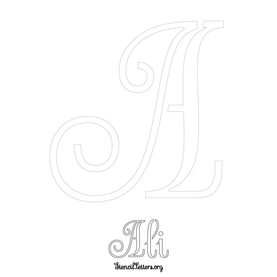 Ali printable name initial stencil in Ornamental Cursive Lettering