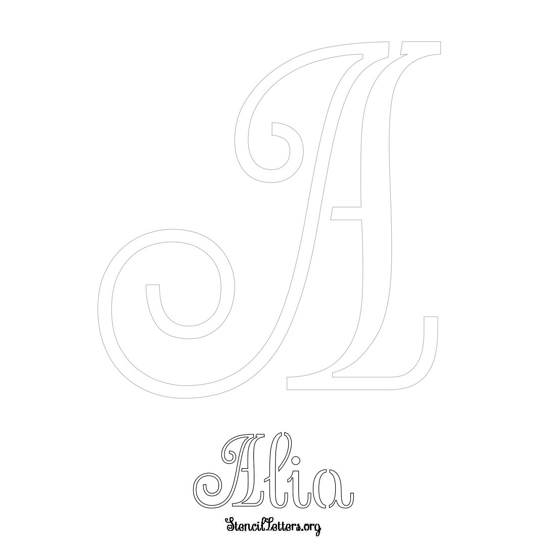 Alia printable name initial stencil in Ornamental Cursive Lettering