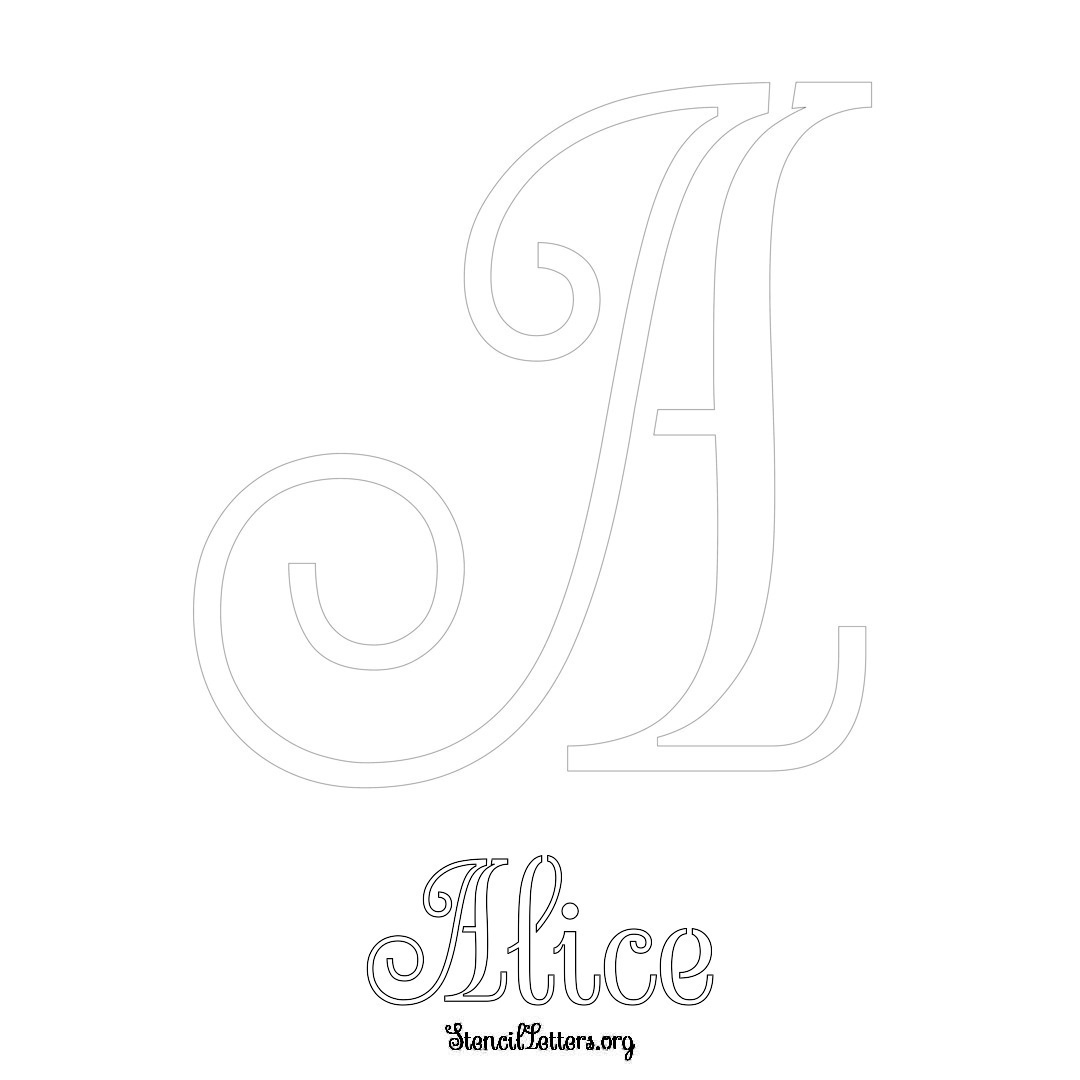 Alice printable name initial stencil in Ornamental Cursive Lettering