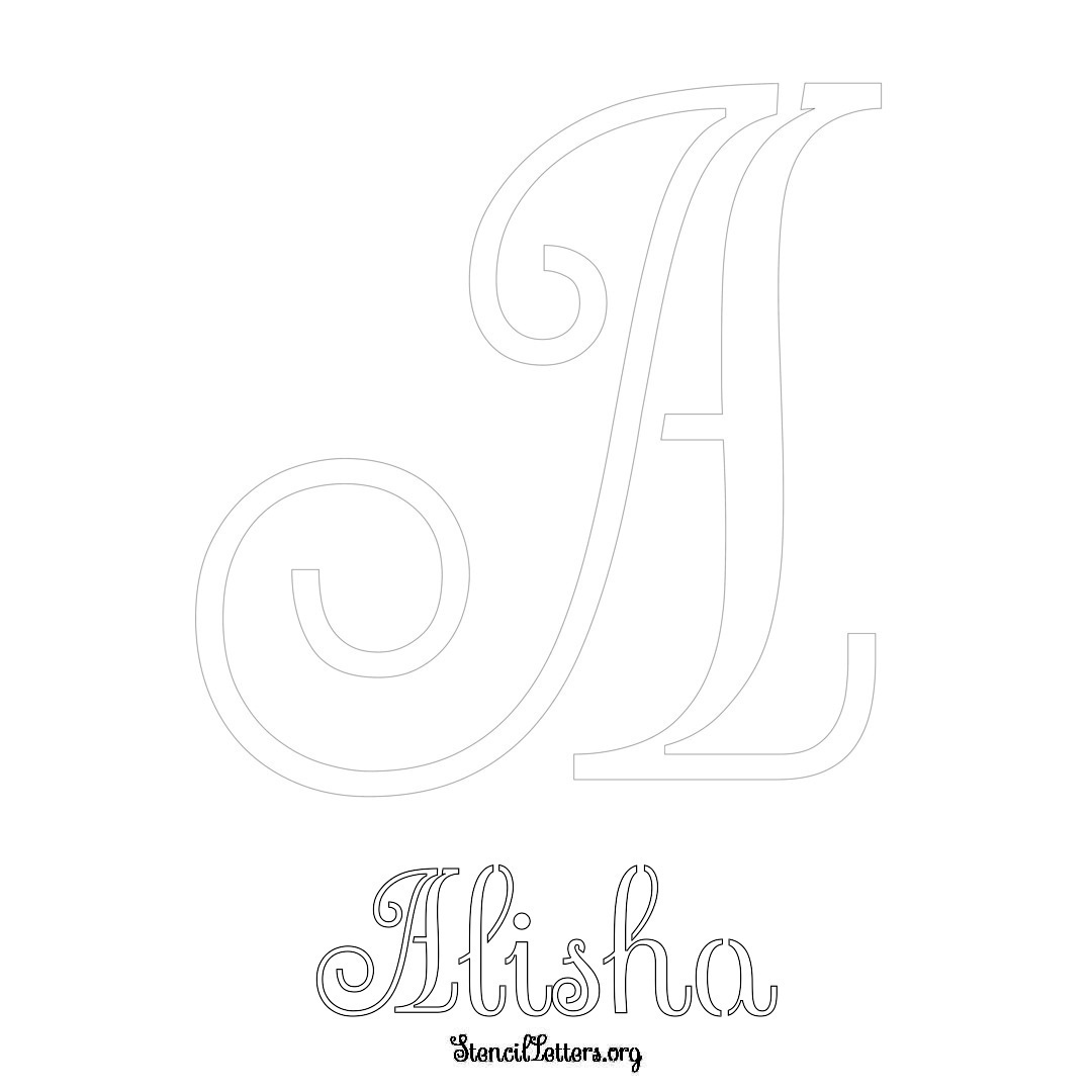 Alisha printable name initial stencil in Ornamental Cursive Lettering