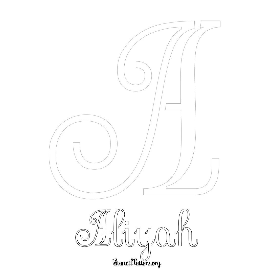 Aliyah printable name initial stencil in Ornamental Cursive Lettering