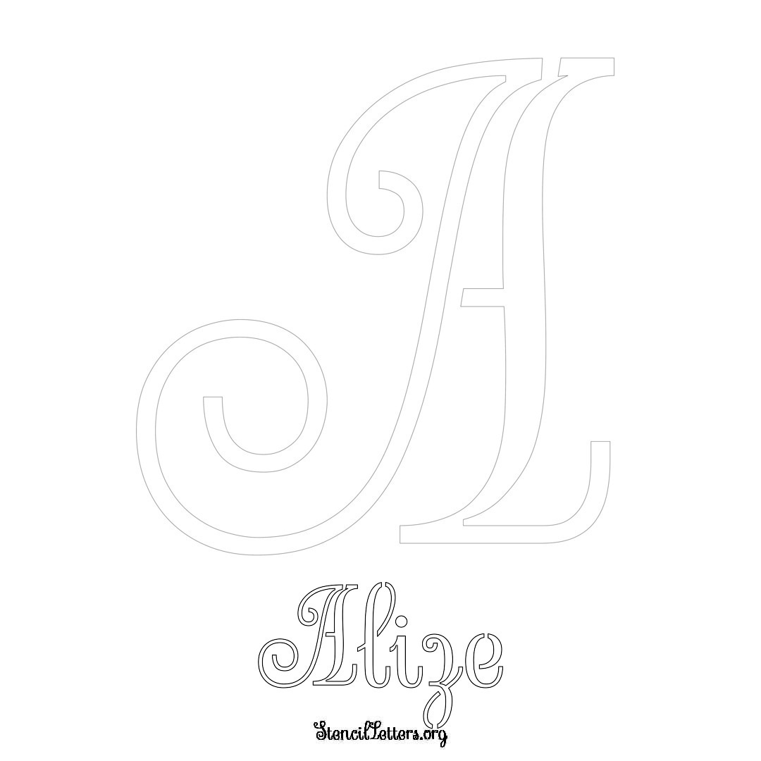 Alize printable name initial stencil in Ornamental Cursive Lettering