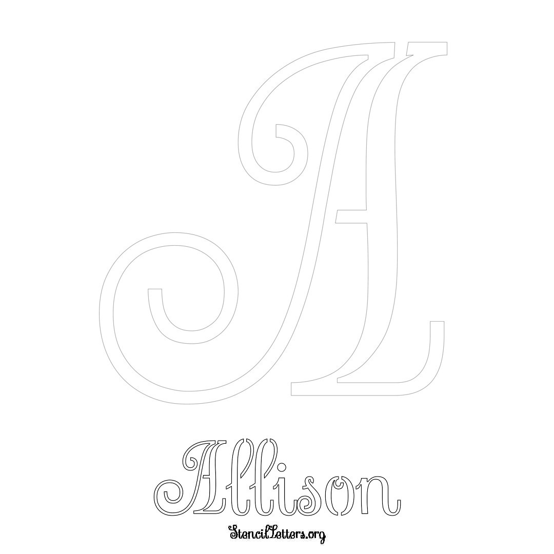 Allison printable name initial stencil in Ornamental Cursive Lettering