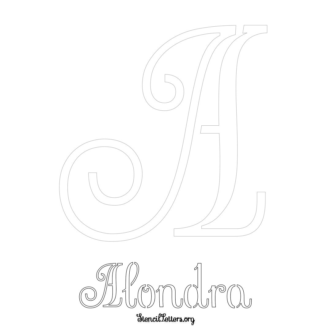 Alondra printable name initial stencil in Ornamental Cursive Lettering