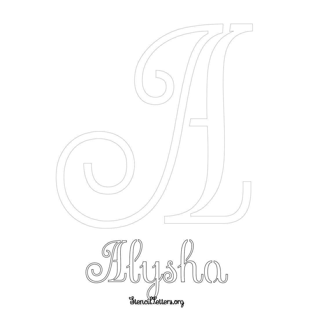 Alysha printable name initial stencil in Ornamental Cursive Lettering
