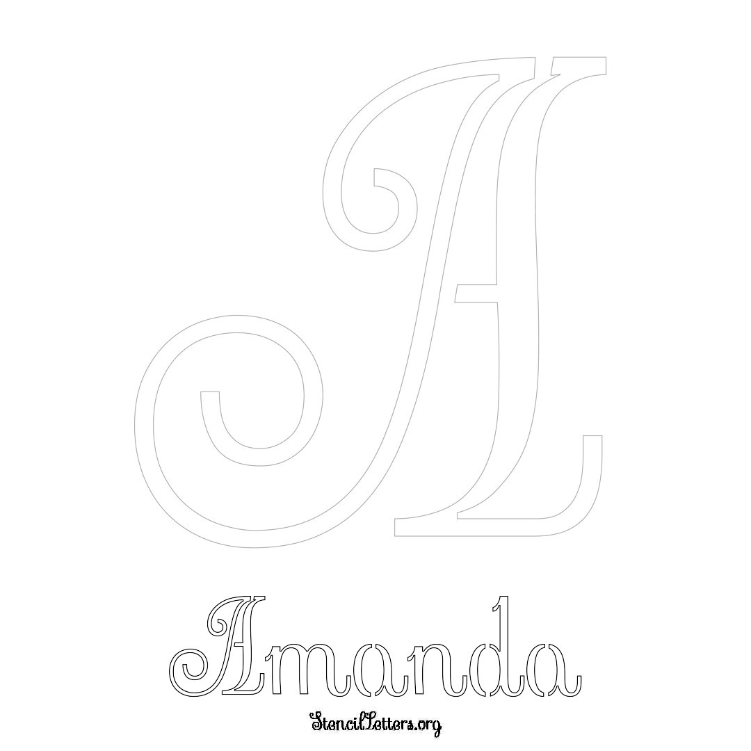 Amanda printable name initial stencil in Ornamental Cursive Lettering