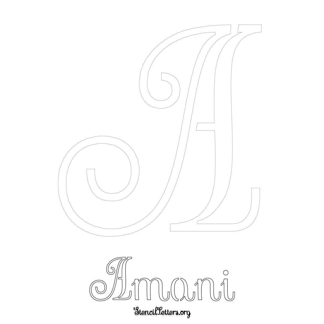 Amani printable name initial stencil in Ornamental Cursive Lettering