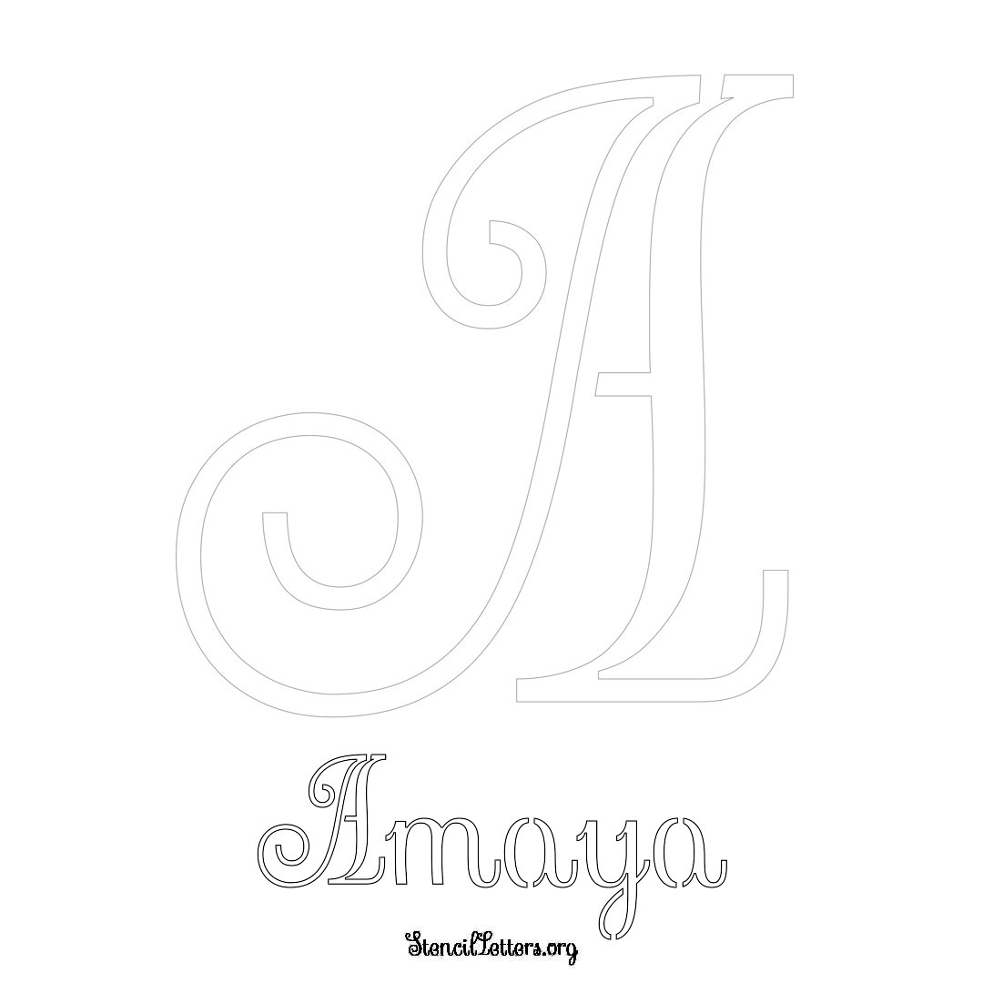 Amaya printable name initial stencil in Ornamental Cursive Lettering