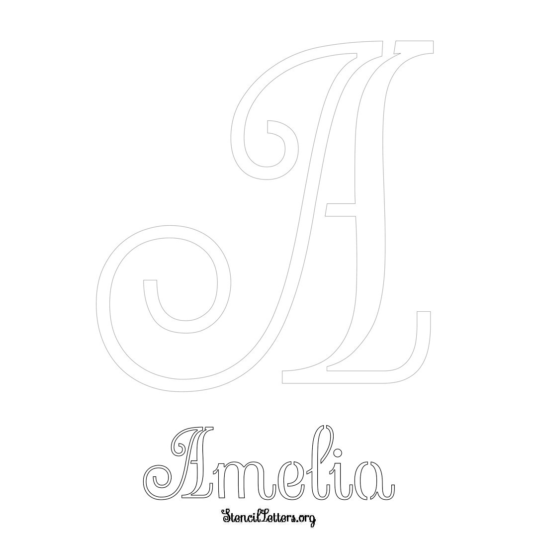 Amelia printable name initial stencil in Ornamental Cursive Lettering