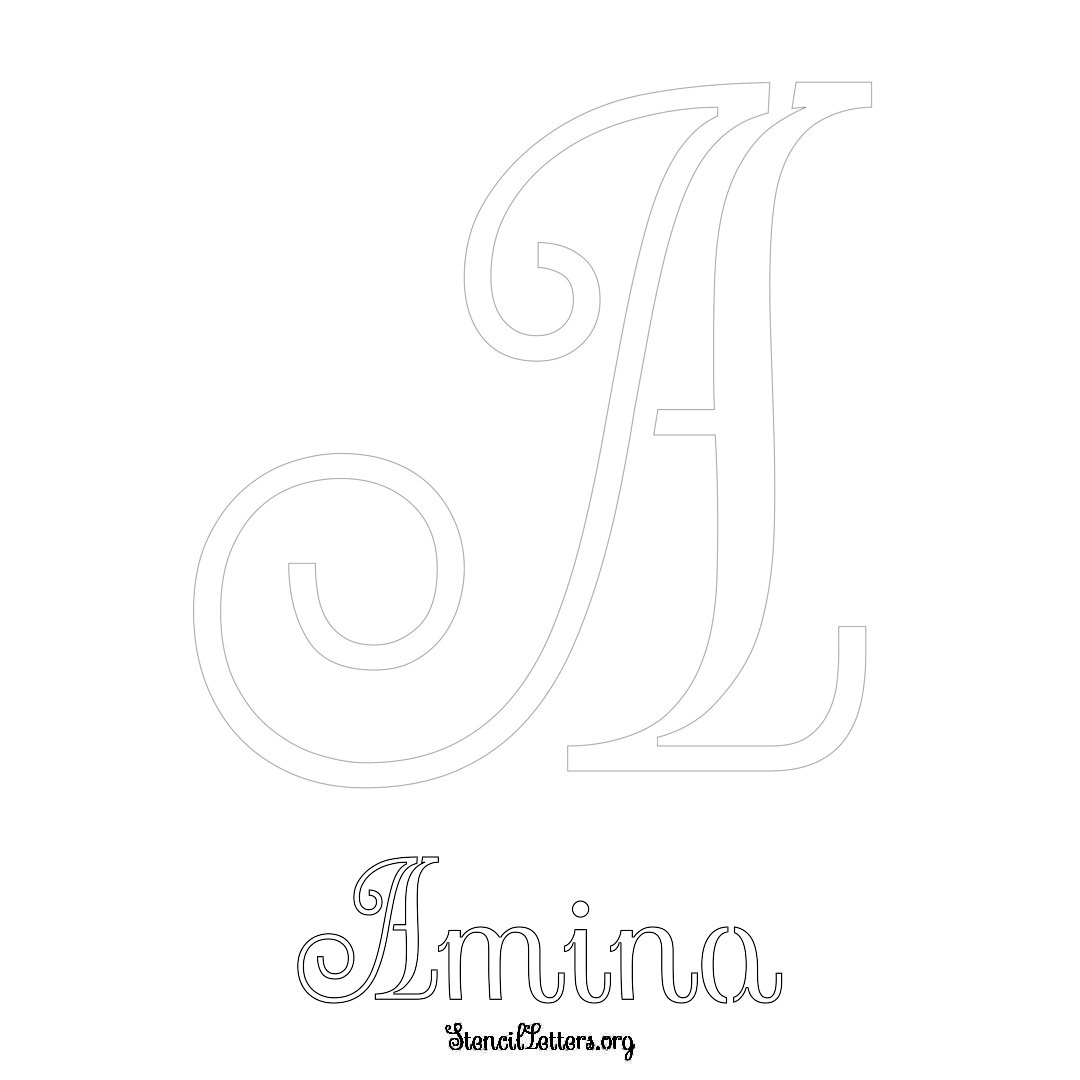 Amina printable name initial stencil in Ornamental Cursive Lettering