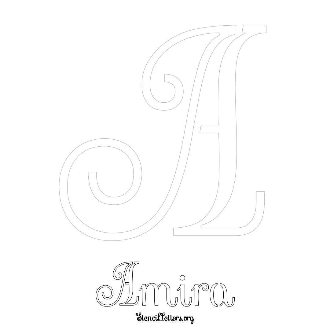 Amira printable name initial stencil in Ornamental Cursive Lettering